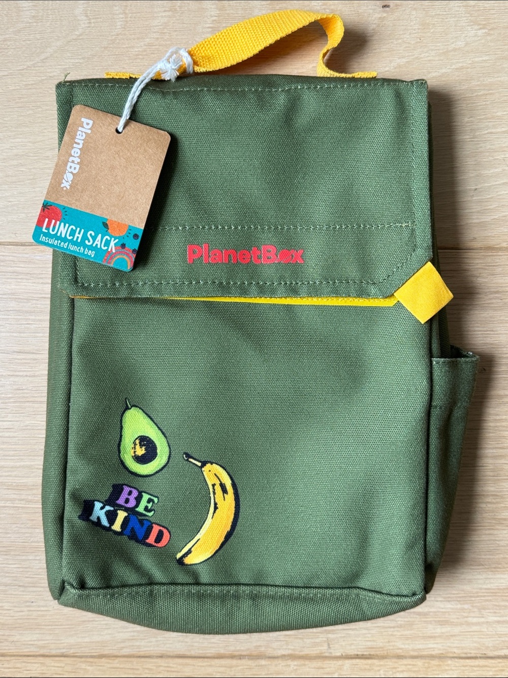 PlanetBox - lunch sack insulated lunch bag - Olive Green 'Be Kind' - NWT